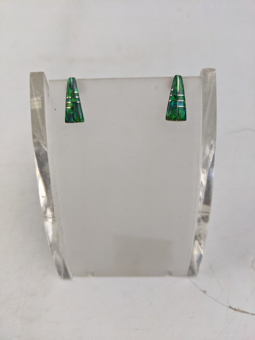 Vintage Zuni Native American Sterling SIlver Opal Mosaic Earrings Jimmy Chavez
